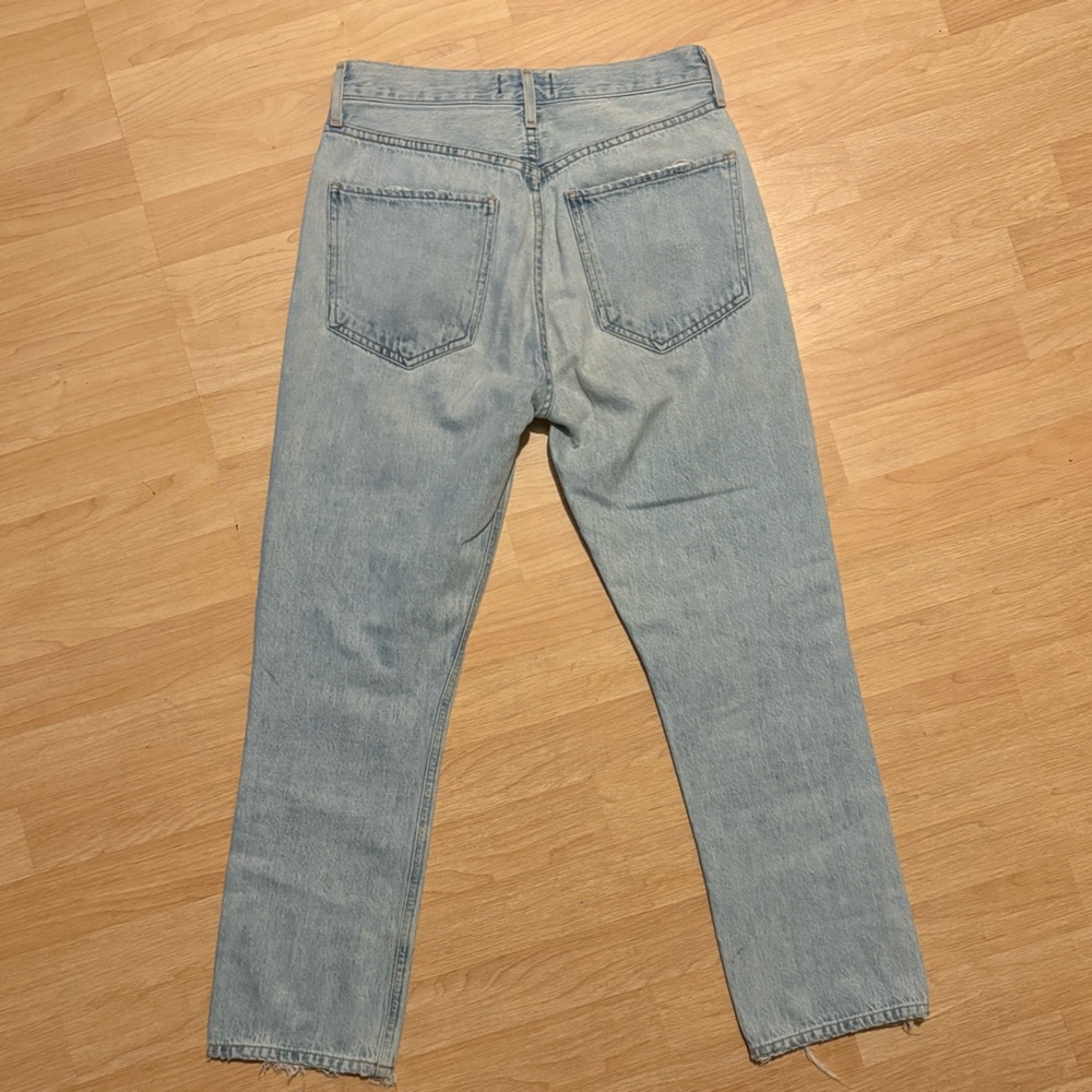 Agolde Sz 26 Riley Jeans High Rise Straight Crop Distressed Shatter Light Blue - Picture 6 of 7